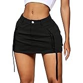 YZEGGO Womens Cargo Skirt Low Waist Button Denim Mini Skirt Summer Y2k Jean Skirt with Flap Pockets