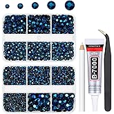 qiipii Ink Blue Resin Rhinestones for Crafting 2mm-6mm Flatback Navy Blue Jelly Rhinestones Non-Hotfix Stones Diamonds Gems Charms for Nails Face Eyes Makeup Tumblers Bottles DIY Crafts Shoes