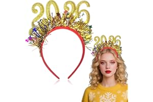 Pvoiue 2026 New Year's Eve Party Headband - Happy New Years Headband - Festive Party Dress Up Hairband, Star and Tinsel Embellishments - New Year's Eve Celebration Accessory 1Pcs Gold