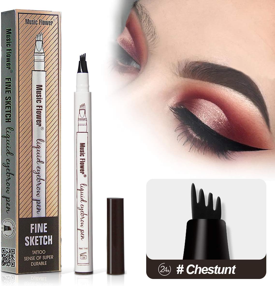 Vanelc Eyebrow Tattoo Pen Microblading Eyebrow Pencil Tattoo Brow Ink Pen a Micro-Fork Tip,Long Lasting,Smudge-Proof Natural Hair-Like Defined Brows and Stays on All Day (Chestnut)