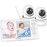 HelloBaby Baby Monitor with 2 Cameras and Audio, 6'' World First IPS Split Screen Baby Camera Monitor No WiFi, 30-Hrs Battery