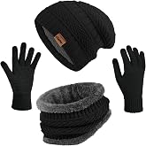Chalier Winter Hats for Women, Warm Beanie Hat Scarf Gloves Set | Thick Fleece Lining, Stretchy Comfort Accessories , Neck Warmer, Flexible Touchscreen, Stocking Stuffers, Cold Weather Match