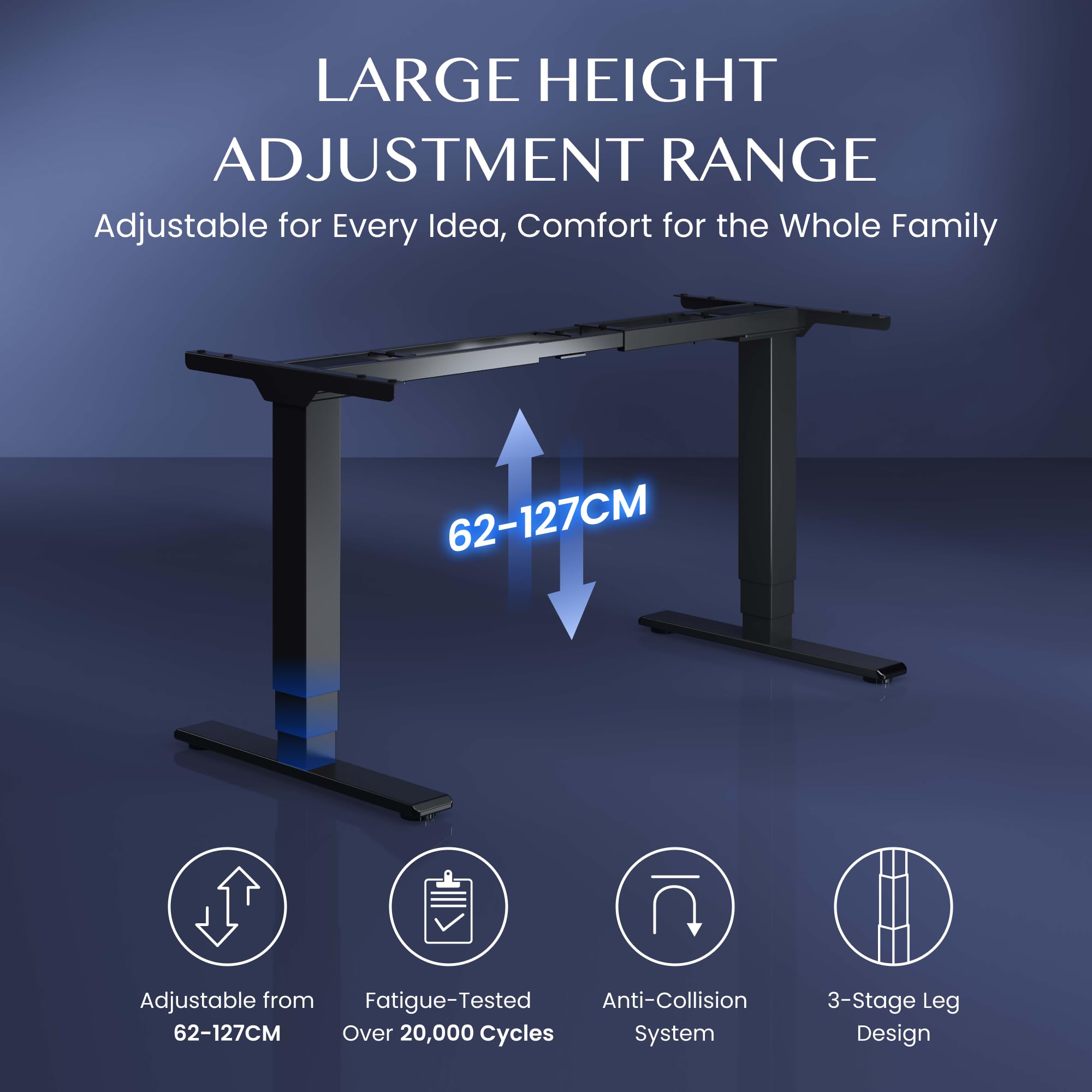 FLEXISPOT Höhenverstellbarer Schreibtisch Elektrisch Tischgestell mit 2 starken Motoren, Super Belastung 160KG, 3-Fach-Teleskop, Memory-Steuerung, LED Höhenanzeige (PRO Schwarz) 7