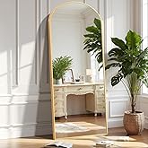 OLIXIS Arched Full Length Mirror for Bedroom, 58"x19" Full Body Mirror with Stand, Hanging or Leaning for Wall, Aluminum Alloy Thin Frame Floor Standing for Living Room, Long, Gold