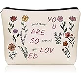 Lyricalsbag Floral Makeup Bag Inspirational Cosmetic Bag Friendship Gifts Colorful Flowers Aesthetic Zipper Makeup Pouch