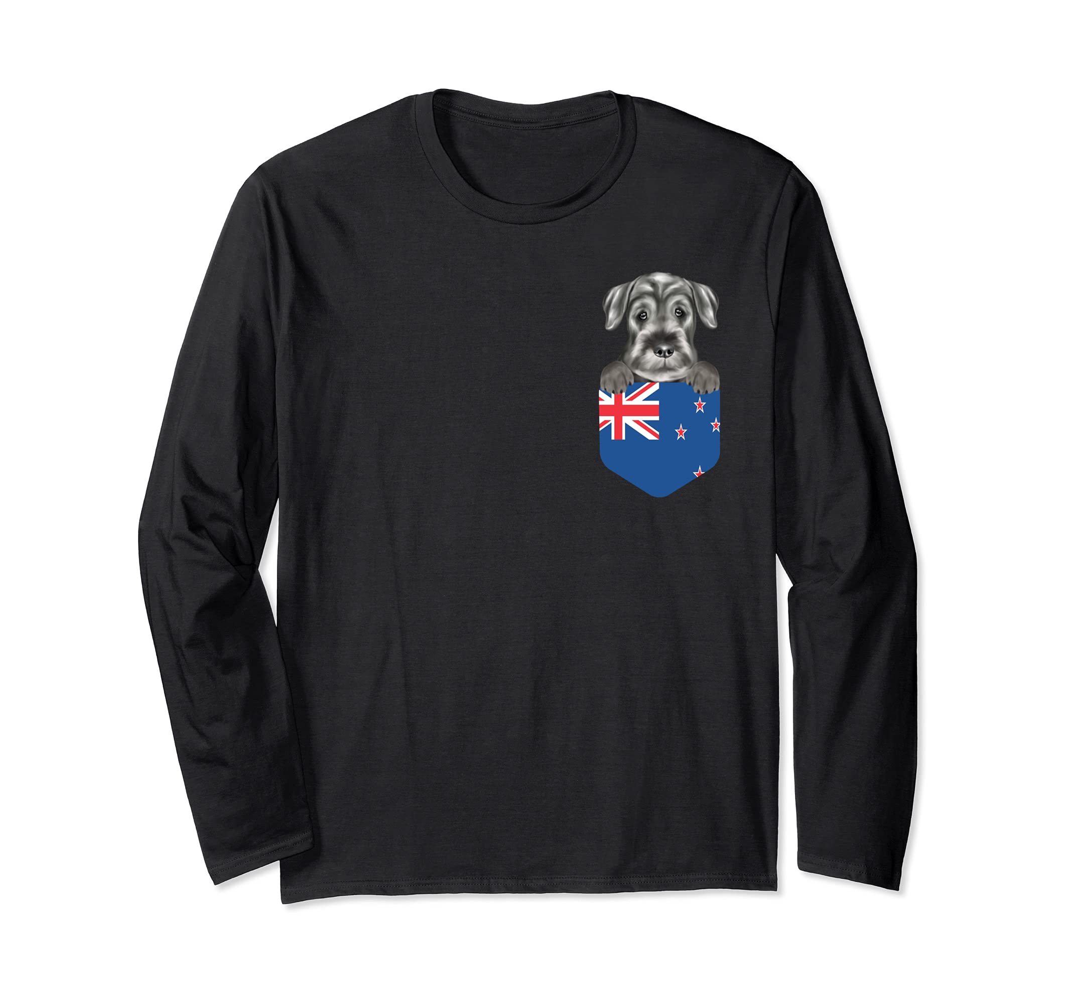 New Zealand Flag Standard Schnauzer Dog In Pocket Long Sleeve T-Shirt
