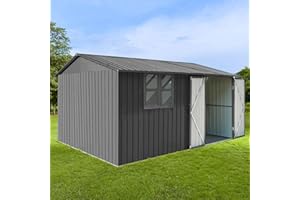 DHPM Sheds Outdoor 8FT x 6FT with Window & Oversized Storage Clearance,Metal Anti-Corrosion Utility Tool House with Lockable Hinged Door & Shutter Vents,Waterproof Garden Steel for Backyard Lawn Patio