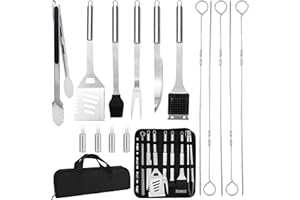 15Pcs BBQ Grill Tool Accessories HADEEONG BBQ Accessories Grill Tool Set with Tongs Fork Spatula Knife Basting Brush Skewers 