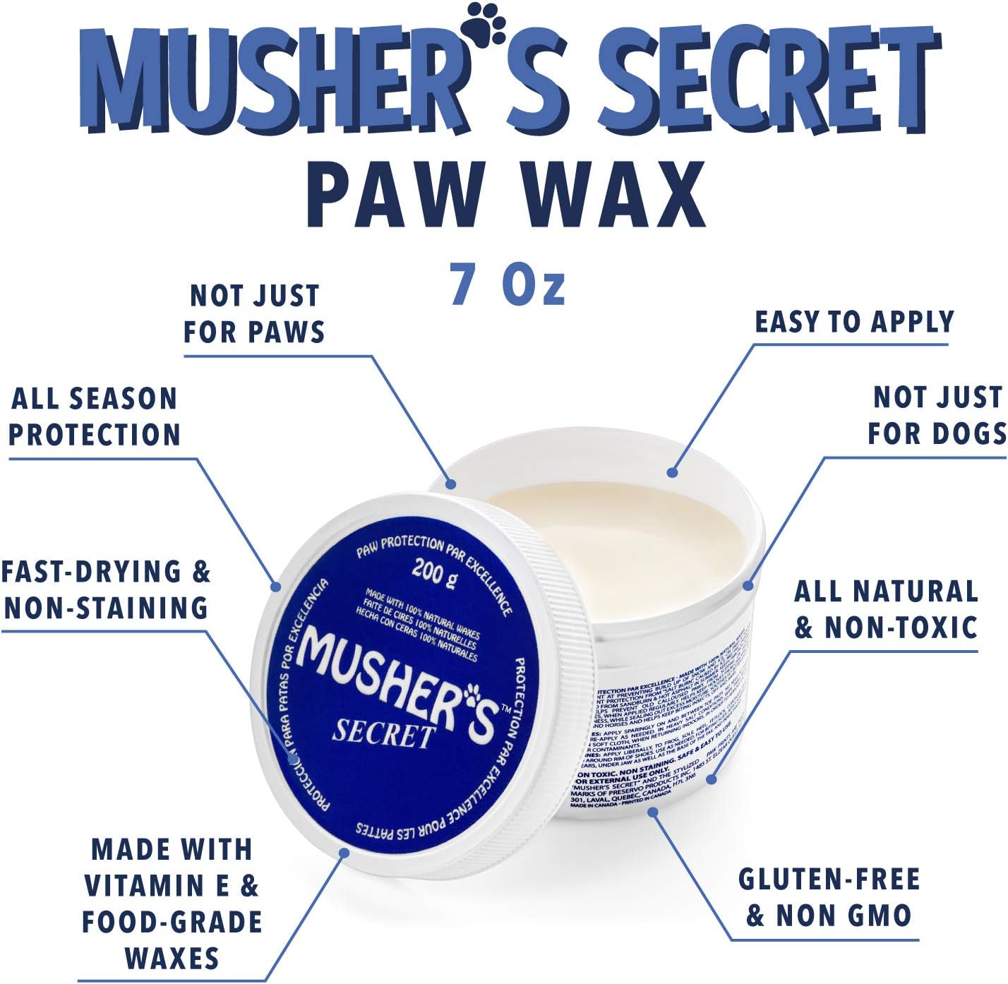 Musher's Secret Paw Protection Wax - Dog Paw Balm Or Nose Balm, Ideal for Pet First Aid Kit 200 Grams, Blue - Image 3
