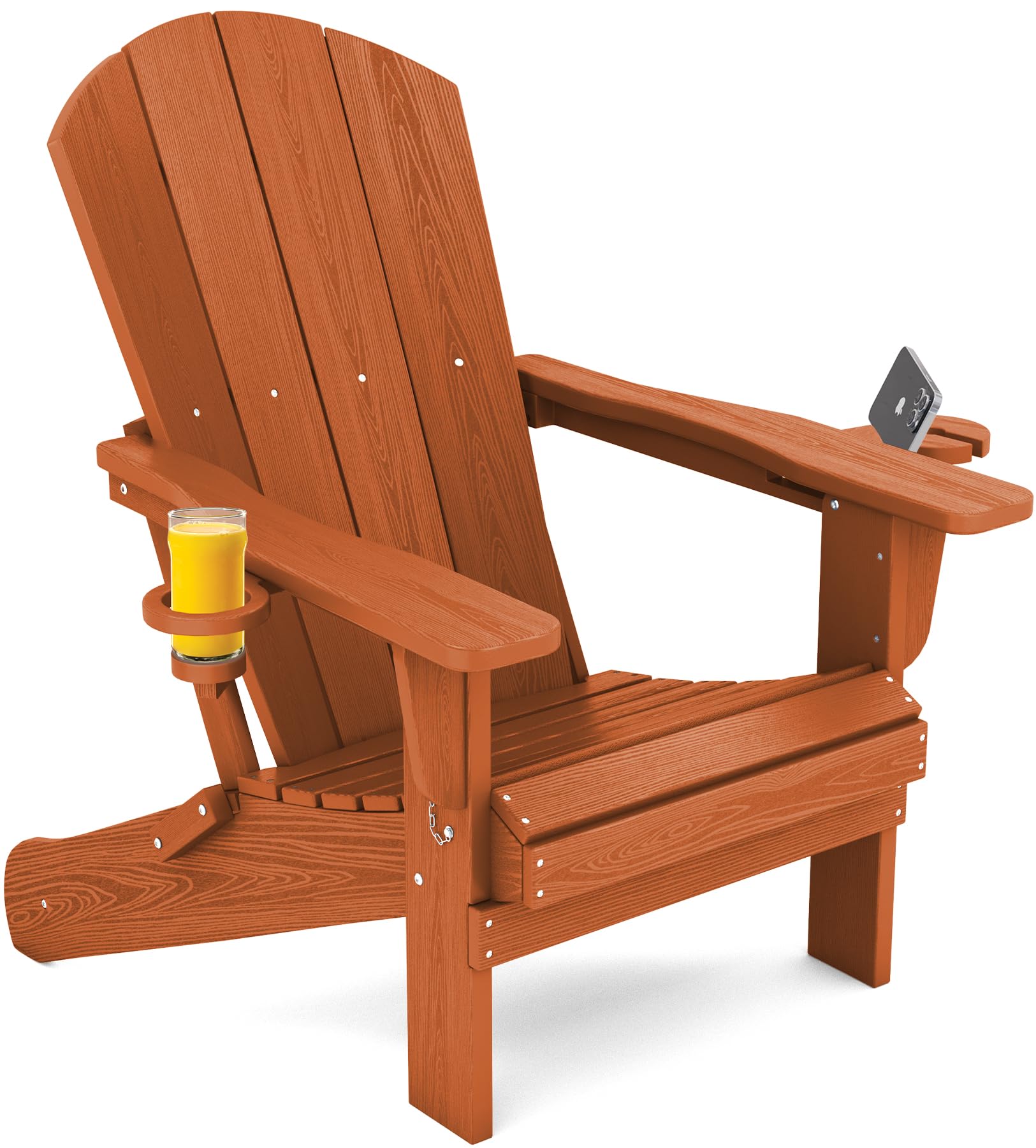 SERWALL Adirondack Chair with Cup Holders - Composite Adirondack Chairs HDPE Outdoor Chairs All Weather Use- Orange Image