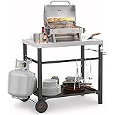 only fire Stainless Steel Movable Cart for Ooni Pizza Oven, Multifunctional Utility Table with Wheels for Outdoor Kitchen Pat