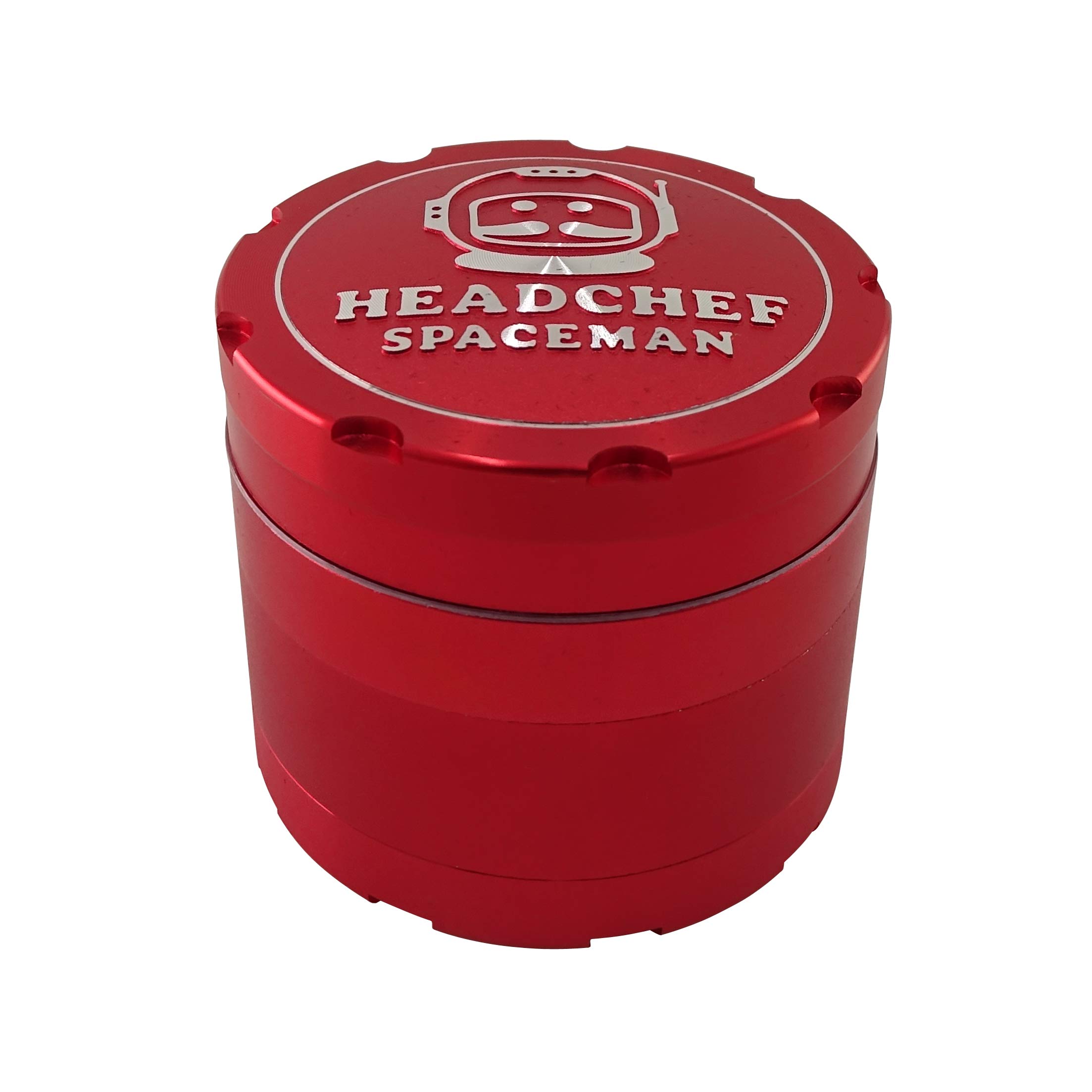 Headchef Spaceman Metal Herb Grinder with Laser Beam Cut, Ultra Sharp Teeth and Sifter Scraper, Version 2 – 4 Piece Grinder, 55mm (Mars Red)