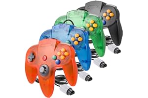 4 Pack Classic 64 Controller, suily Game pad Joystick for 64 - Plug & Play (Non PC USB Version) (Black/Clear Green/Clear Blue/Clear Orange)