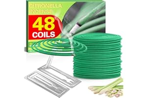 FIRIK Citronella Incense Coils, 48 Pack with 2 Coil Holders, Natural Ingredients Essential Oils, for Indoor Backyard Travel Camping Terrace use