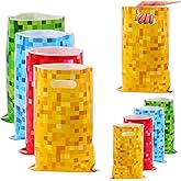50pcs Pixel Party Gift Bags, 25x16.5cm/9.8x6.5in 4 Colors Game Theme Plastic Goodie Candy Goodie Treat Snack Handle Bag for Pixel Theme Birthday Party Supplies for Boys Kids(Yellow, Blue, Red, Green)