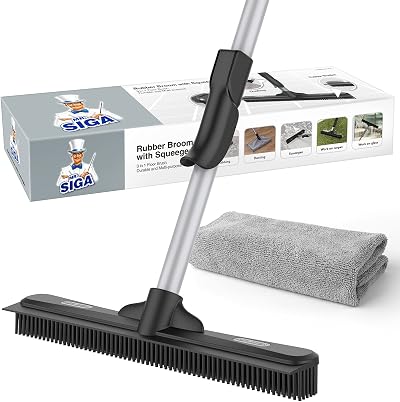 MR.SIGA Rubber Broom 3 in 1 Pet Hair Removal with Squeegee 61in Handle