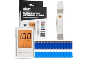 VIVE PRECISION Vive Blood Glucose Monitor & Testing Kit (Includes 25 Test Strips & Lancets) - Easy to Use Blood Sugar Glucometer - Diabetes Meter w/Phone App - Store & View Historical Data