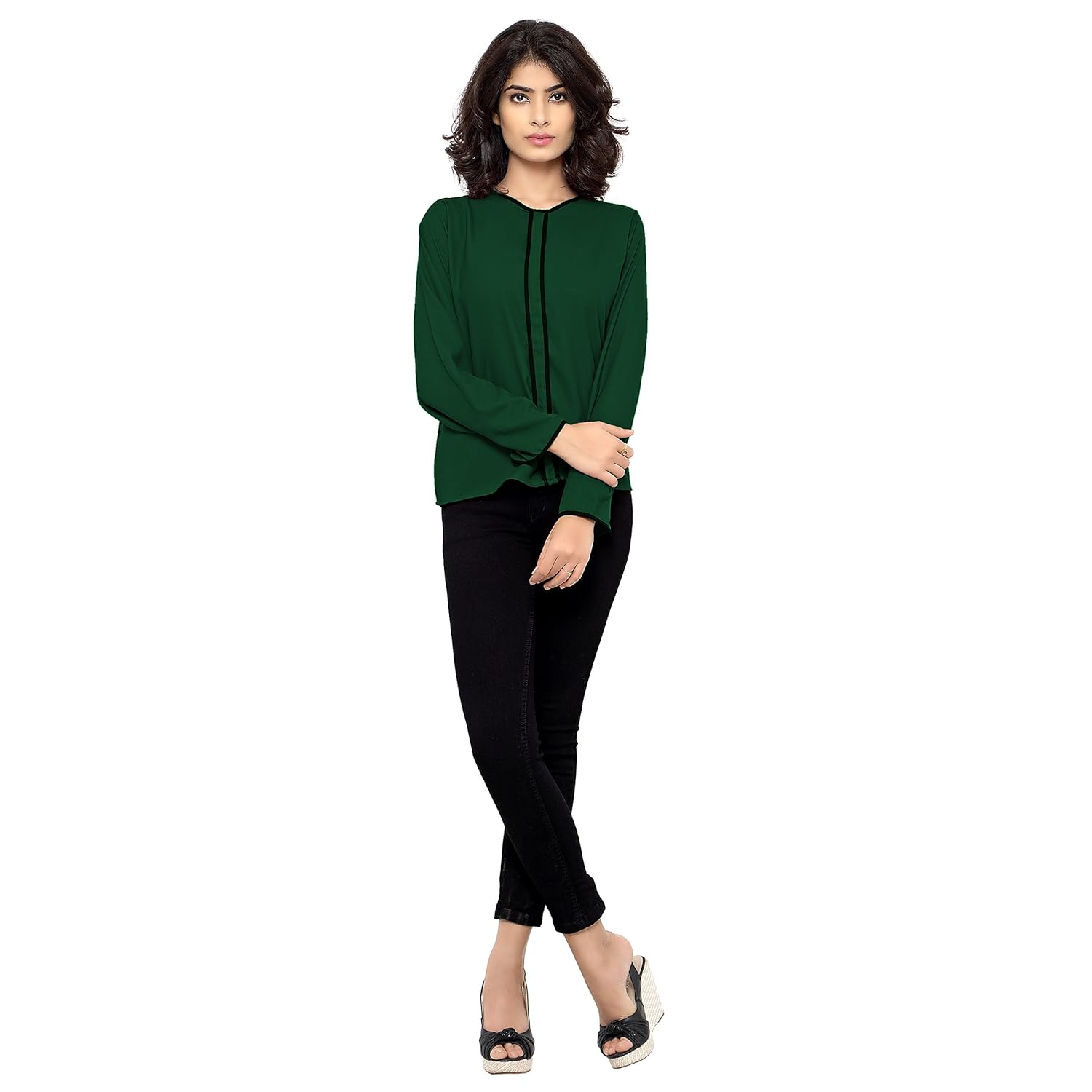 serein women's top (green blouse with double piping) (full sleeves)