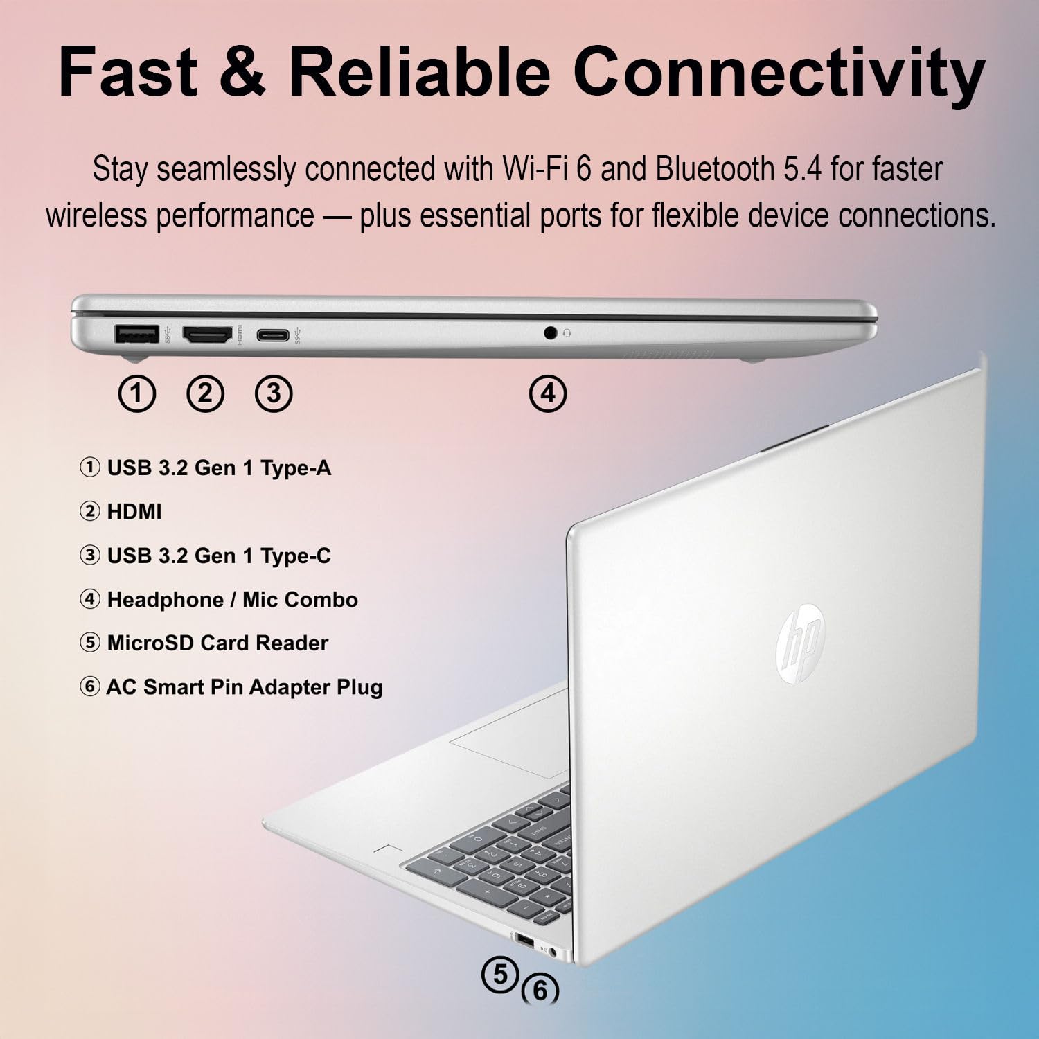 Portátil HP Pavilion de 15,6" | Procesador Intel Core i3 de 13.ª generación | 16 GB de RAM DDR4 | 640 GB de almacenamiento (SSD PCIe de 128 GB + 512 GB externo) | Windows 11 mejorado con IA | Cámara web de privacidad | Batería de hasta 11,5 horas