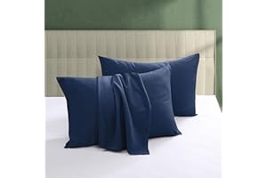 SHUNJIE.HOME 100% Egyptian Cotton Pillow Protectors Set of 2, 600 Thread Count Standard Size Bed Pillow Cases with Zipper,Sateen Weave Cooling Pillow Cases Quiet and Breathable Easy Care(2PCS, Standard, Navy Blue)