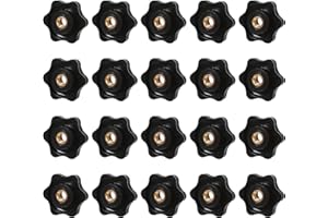 Oruola 20pcs 1/4 20 Knob,6 Star Knobs,1/4 Inch 20 Female Threaded Hexagon Head,Stars Shape Jig Knob T Track Bolts,Thumb Nuts 6 Star Clamping Knobs for Mechanical Equipment,Black