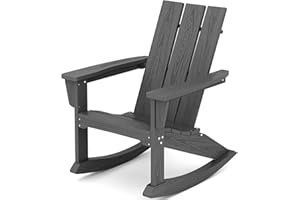 KINGYES Modern Rocking Adirondack Chair, All Weather Patio Rocking Chair, Outdoor Rocking Chair for Porch, Garden, Backyard- Grey