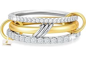 Umini 18K Gold plated Stackable Rings For Women Silver And Gold Stackable Ring Set Cubic Zircon Mixed Metal Rings For Engagement Wedding Birthday Valentine's Day Mother's Day Gift