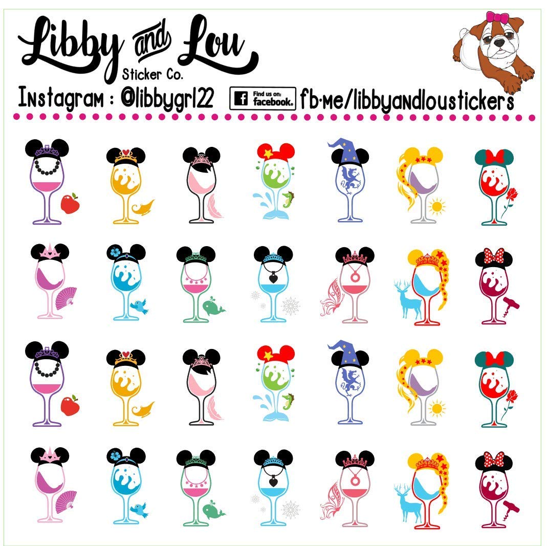 Princess Wine Glasses Planner Stickers | Libby and Lou Sticker Co