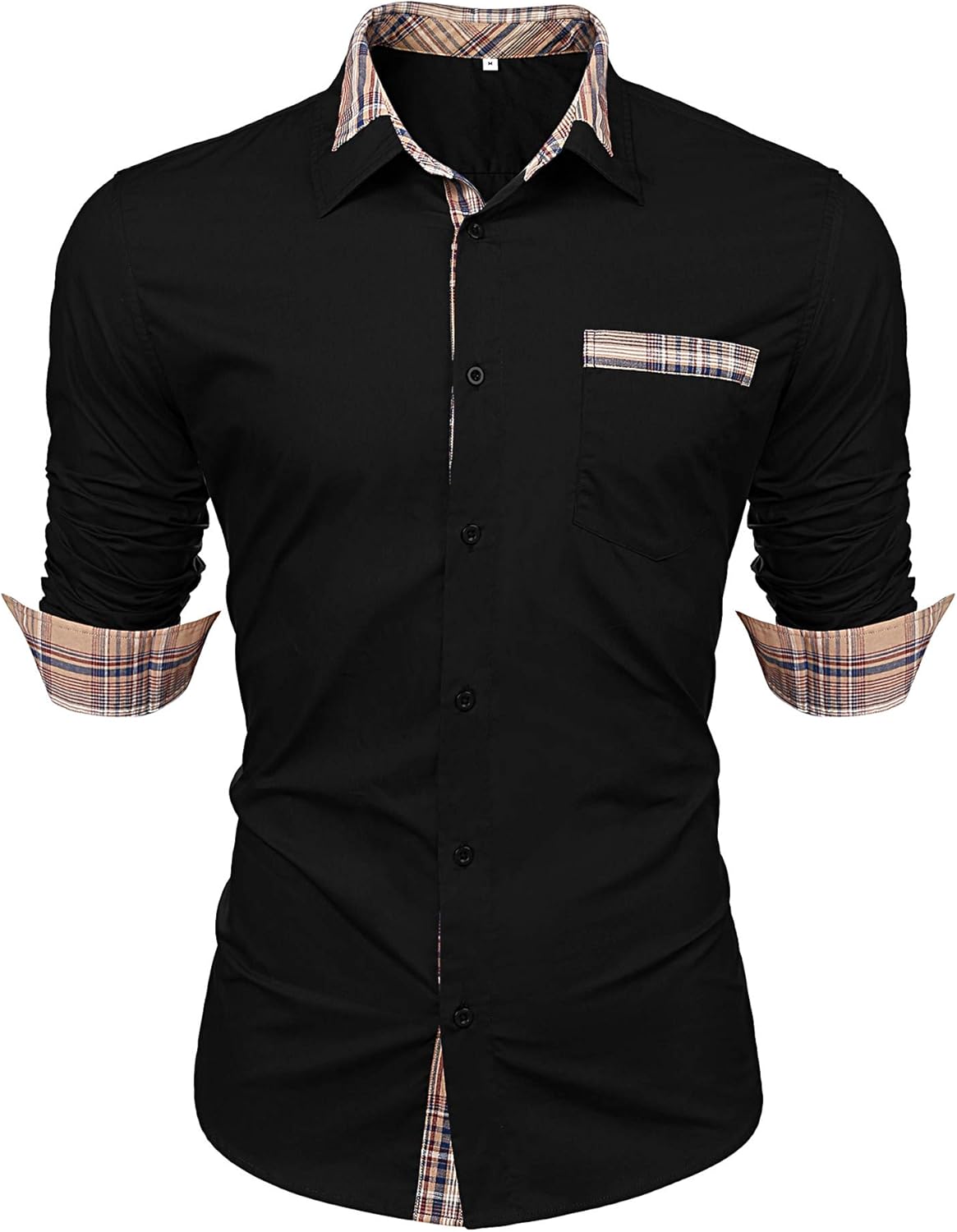 LecGee Men's Cotton Casual Long Sleeve Dress Shirt Plaid Collar Regular Fit Button Down Shirts at  Men’s Clothing store