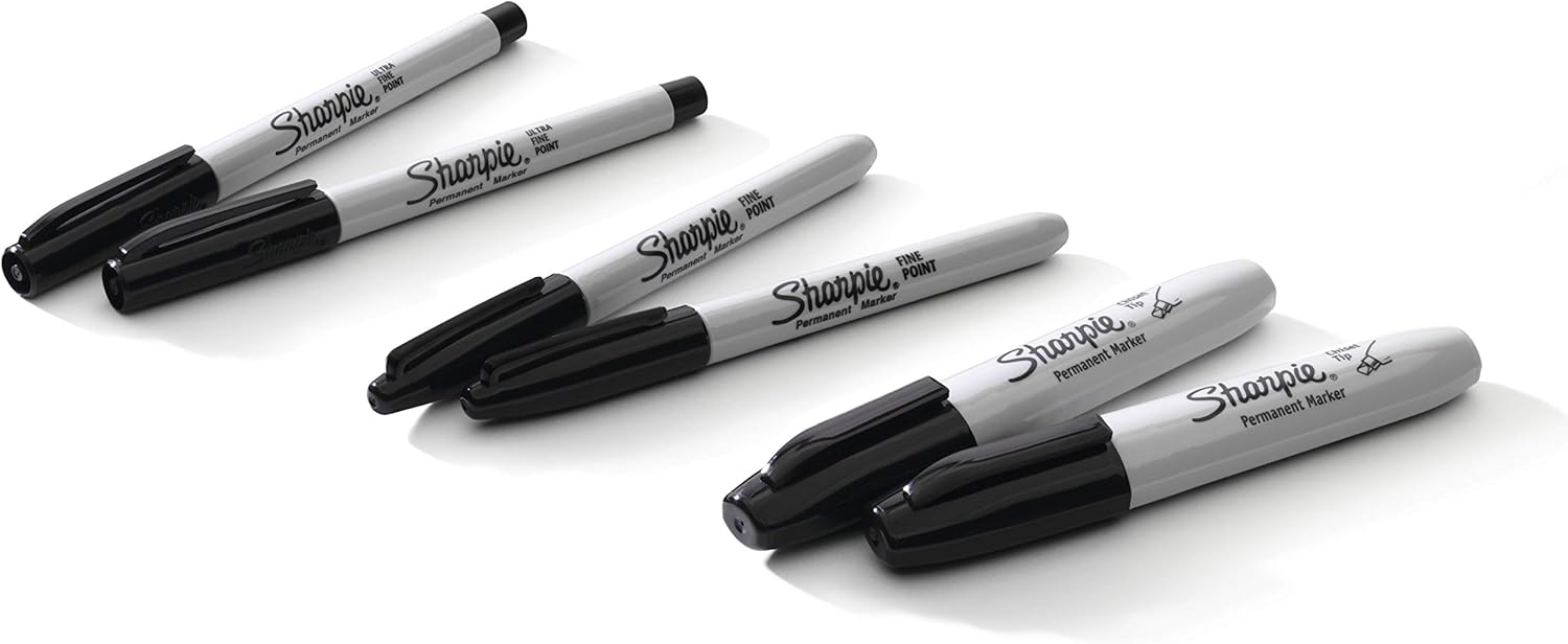 Sharpie Permanent Markers Variety Pack, Featuring Fine, Ultra Fine, and Chisel Point Markers, Black, 6 Count : Office Products
