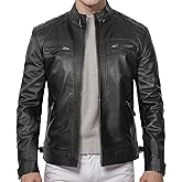DECIMAL Men's Black Genuine Lambskin Leather Biker Jacket VINTAGE REAL MOTORCYCLE JACKETS FOR MEN
