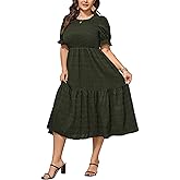 SCOMCHIC Womens Plus Size Summer Dresses 2025 Casual Puff Short Sleeve Crewneck Smocked Flowy Ruffle Boho Party Maxi Dress