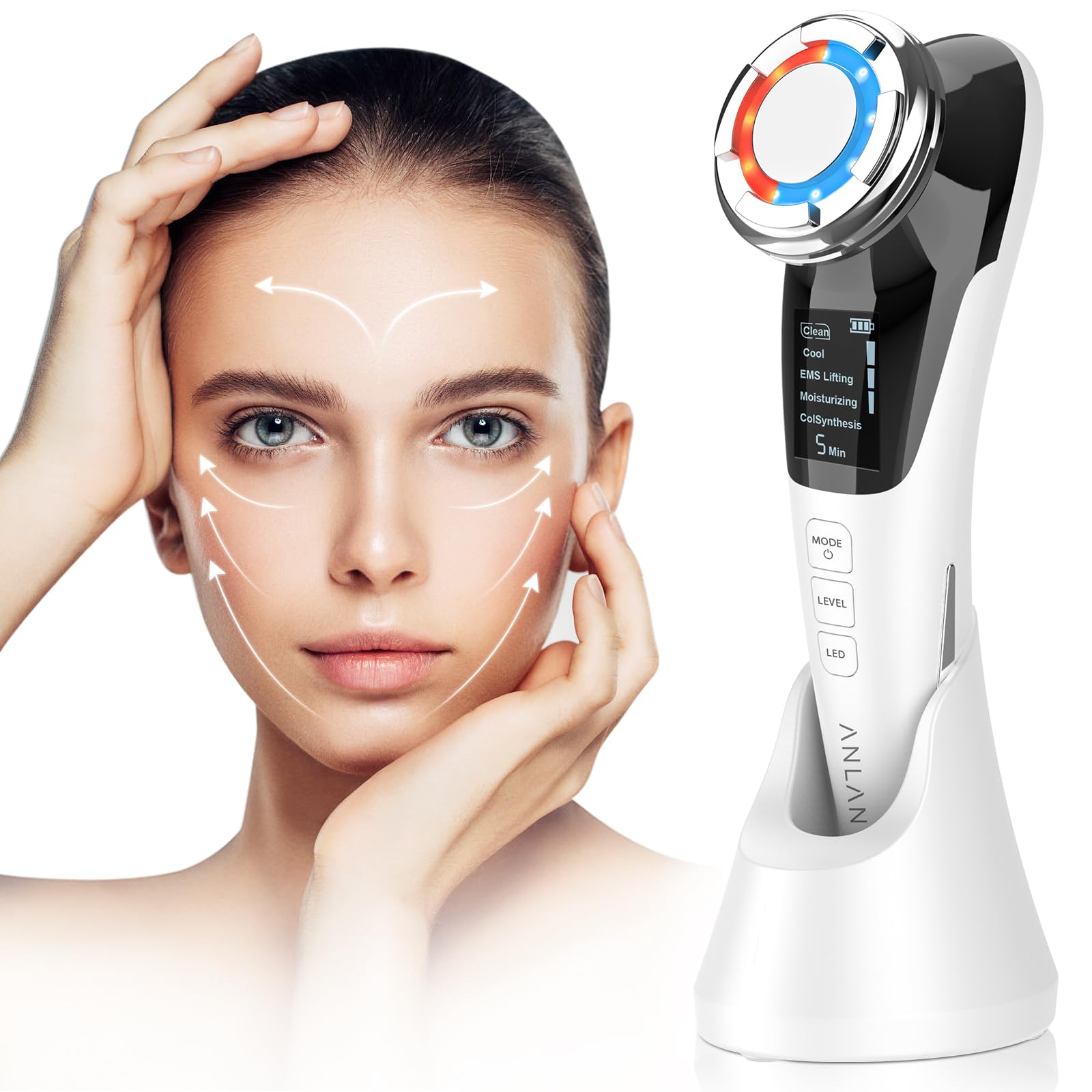ANLAN Face Massager for Skin Care,Beauty Device Multi Anti-Wrinkle High-Frequency EMS Facial Lifting Toning with Red/Blue Machine,Skin Rejuvenation and Tightening