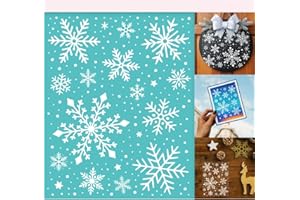 GOMAKERER 2 Sheets Snowflake Silkscreen Stencil, Winter Theam Painting Stencils Templates Reusable Self-Adhesive Silk Screen Printing for Wall Border Wood Fabric Christmas Decor