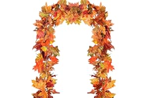CLONG Fall Garland Fall Leaves Garland Outdoor Porch Autumn Decorations Maple Leaf Foliage Garlands for Home Thanksgiving Decor (3 Pcs)