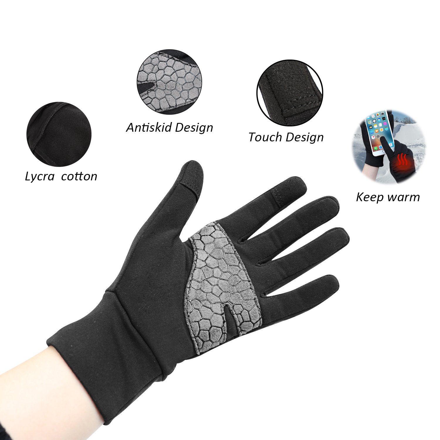 Non-Slip Touchscreen Gloves - Monstleo Mens&Womens Winter Warm Glove for Skiing/SnowBoard/Driving/Cycling (Black, M)