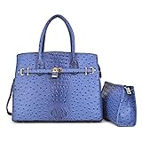 2 Pieces Set Ostrich Embossed Leather Satchel with