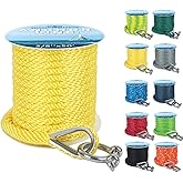 Anchor Rope 50 Ft x 3/8 Inch Premium Solid Braid MFP Anchor Line with 316 Stainless Steel Thimble and Heavy Duty Shackle Marine Boat Rope - Light Yellow