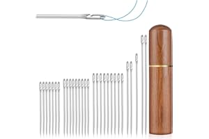 AHQIZFX 30Pcs Self Threading Needles, Embroidery Needles for Hand Sewing, 6 Sizes of Embroidery Needles, Easy Thread Threading Needles for Knitting Mending DIY Embroidery Sewing with Wooden Needle Case