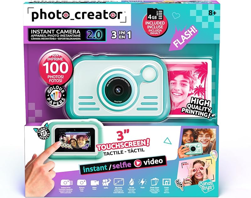 Photo Creator Instant Print Camera 2.0, carta fotografica REALE! Touch screen da 3 pollici. Scatta foto e stampa istantaneamente! Nessun bisogno di inchiostro, flash e luce anulare! 100 foto incluse