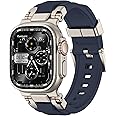 amBand Bands Compatible with Apple Watch Ultra 2/1 49mm, M1 Sport Series Rugged Durable Strap with Metal Connector to Match Ultra's Titanium Case for iWatch 49 mm Men Titanium/Navy Blue