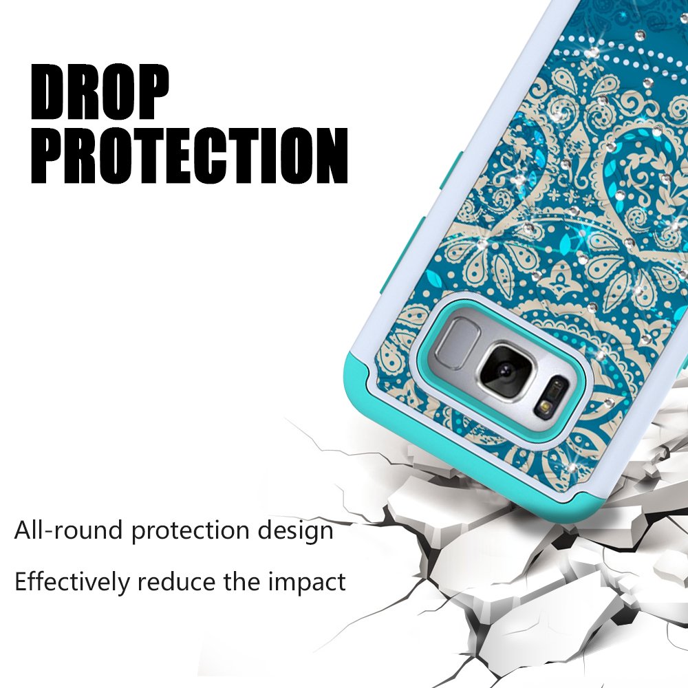 S8 Case, MagicSky [Shock Absorption] Studded Rhinestone Bling Hybrid Dual Layer Armor Defender Protective Case Cover For Samsung Galaxy S8(Flower2)