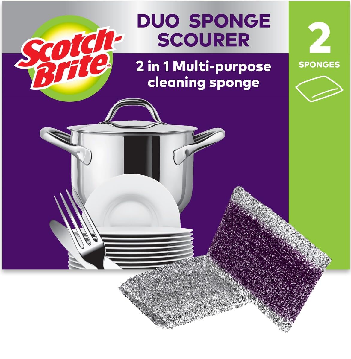 Scotch-Brite Non-Scratch Delicate Scrubber with Inner Sponge, 2 Pieces per Pack – Ideal for Cleaning Pots, Pans, Non-Stick Cookware, and Fragile Surfaces such as Glass