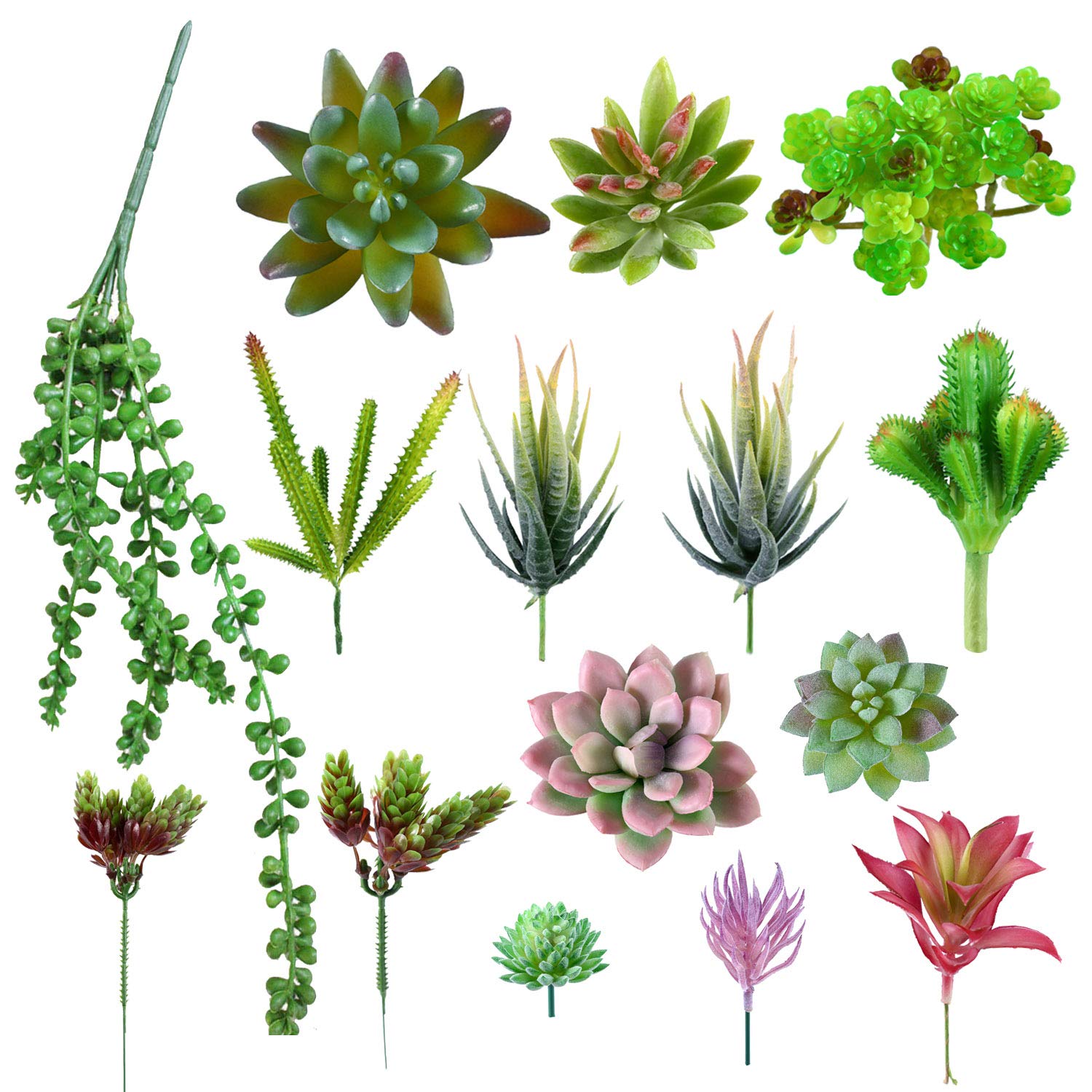 Beaspire Artificial Fake Succulent Plants 15 PCS Fake Plants Unpotted Faux Succulent Assorted for Indoor or Outdoor Decor, Office and Garden Arrangements Decoration