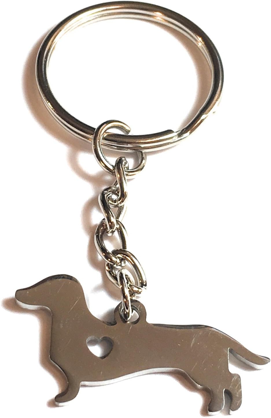 FizzyButton Gifts Dachshund Sausage Dog Puppy Keyring Key Ring with Stainless Steel Silhouette Charm and Turquoise Gift Box