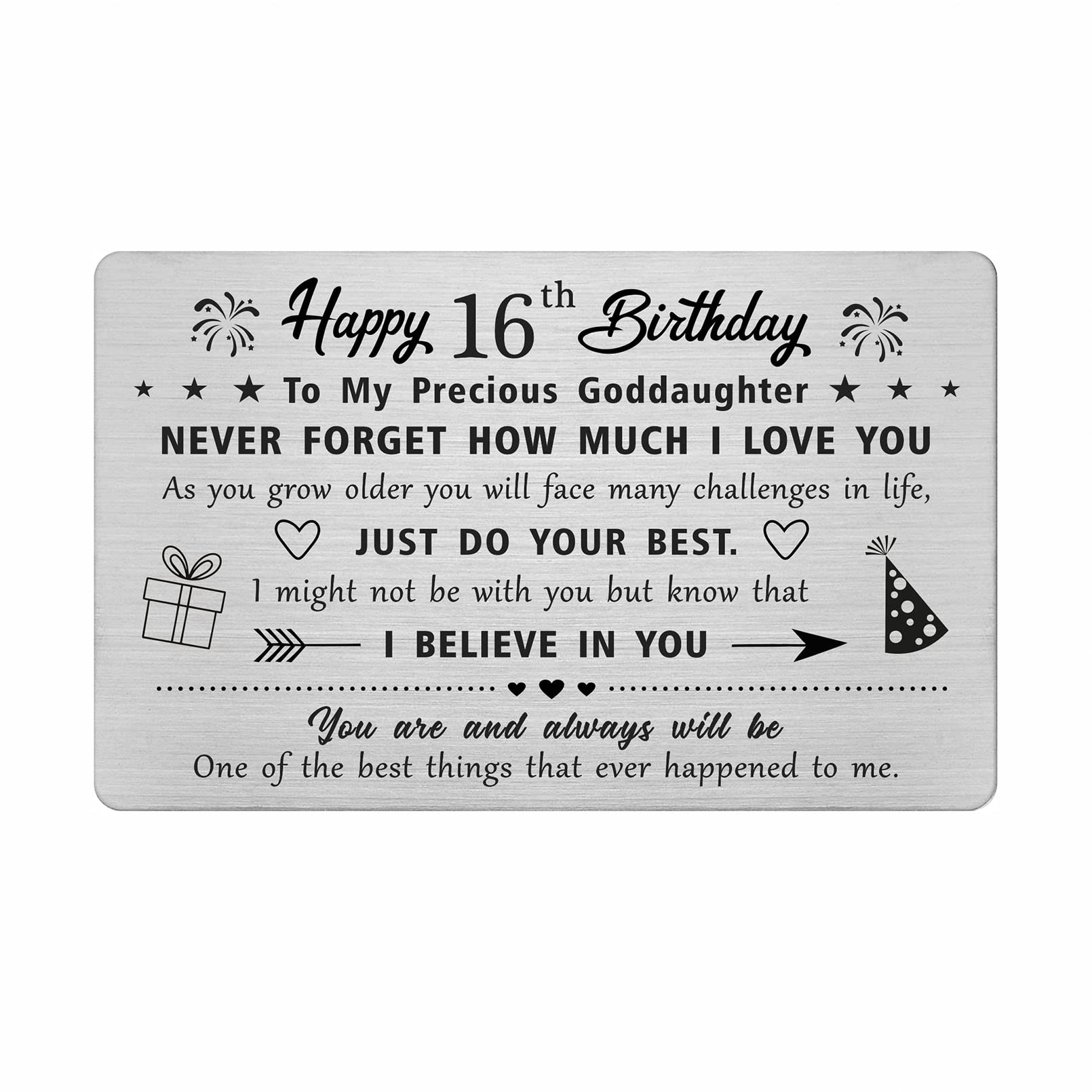 FALOGI Goddaughter 16th Birthday Cards - Happy 16 Year Old Birthday Card for Goddaughter - Birthday Gifts for 16 Year Old Goddaughter, Metal Engraved Wallet Card