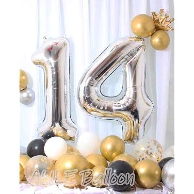 Buy Aule 40 Inch Large 14 Balloon Numbers Silver Big Foil Number Balloons Giant Helium Happy 14th Birthday Party Decorations For Boy And Girl Huge Mylar Anniversary Party Supplies Online In Taiwan B08hdlnkjz