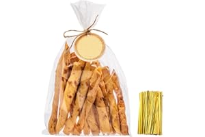 Cellophane Bags, 7" x14" Clear Cellophane Treat Bag With Twist Ties, Cello Bags 100 PCS