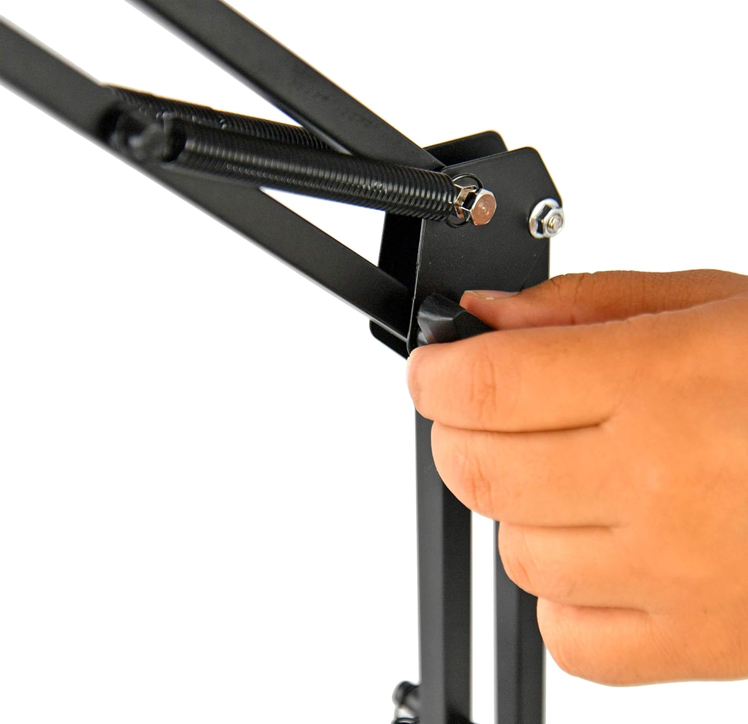 HOME-X Desktop Telescopic Phone Stand, Adjustable Height and Weighted Base, Universal Phone Clip and Flexible 360-Degree Rotation, Black, 6” D adjusts from 10” – 24” H
