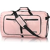 Fmeida 65L Duffle Bag with Shoes Compartment, Foldable Travel Duffel Bags for Men Women, Large Packable Travel Bag Water Repellent & Tear Resistant (Light Pink)